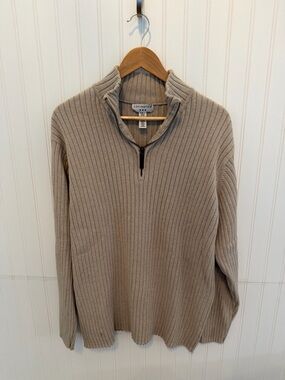Covington Classic Tan Ribbed Quarter-zip Knit Sweater Size 2XL
